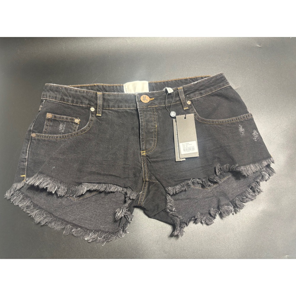 One Teaspoon NEW Worn Black Dukes Denim Shorts Frayed Hem Distressed Size 29